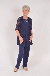 J&s Lace Cardigan Sleeveless Tunic Top Straight Pants Set Navy - Large