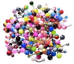 BODYJ4YOU Assorted Lot Of 100 Belly Button Rings 14G 1.6MM Curved Banana Barbell Navel Piercing Jewelry