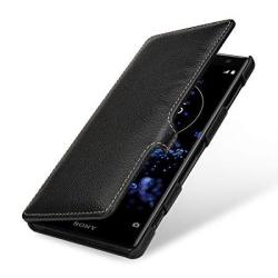 Stilgut Sony Xperia XZ2 Case. Leather Book Type Flip Cover For Xperia XZ2 Folio Case With Closure Black
