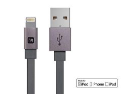 Monoprice Apple Mfi Certified Flat Lightning To USB Charge & Sync Cable - 3 Feet - Gray Compatible With Iphone X 8 8 Plus