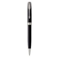 Sonnet Medium Nib Ballpoint Pen Black With Chrome Trim Black Ink - Presented In A Gift Box