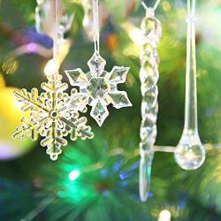 Winterworm 40 Pcs Christmas Ornaments Set - Hanging Acrylic Crystal Clear Snowflakes Glitter Icicles Drop Chrismtas Tree New Year Party Decorations