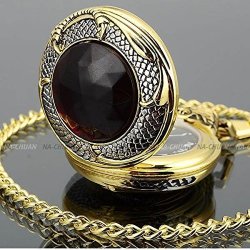 Thailand Golden Dragon Pendant Pocket Watch Quartz Chain Necklace Men Women Gift