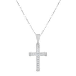 STERLING SILV - Channel Set Cubic Zirconia Cross Pendant On Chain