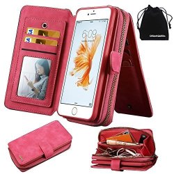 Drunkqueen Iphone 6S 6 Case Premium Zipper Wallet Leather Detachable Magnetic Case Purse Clutch Removable Case With Black Flip Credit Card Holder Cover