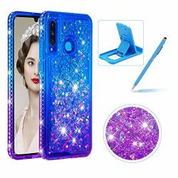 Herzzer Liquid Clear Case For Huawei P30 Lite Soft Tpu Cover For Huawei P30 Lite Luxury Creative Blue Purple Gradient Color Love Hearts Quicksand