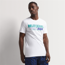 Men&apos S Slim Fit Blue Sades Branded Graphic White T-Shirt