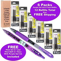 PILOT G2 Refills Purple Ink 0.7MM Fine 6 Packs Of Refills Plus 1 Pilot G2 07 Purple Pen And 1 Pilot B2P Purple Pen