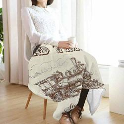 Vanfan-home Steam Engine Fashion Throw Blanket Old Times Train Vintage Hand Drawn Iron Industrial Era Locomotive Fuzzy Blanket For Bed Couch 62"X60" -ivory Pale Caramel