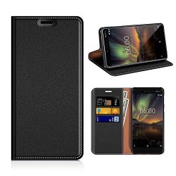 Nokia 6.1 2018 Wallet Case Mobesv Nokia 6 2018 Leather Case phone Flip Book Cover viewing Stand card Holder For Nokia 6.1 2018 Black