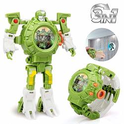 Baztoy Transformers Toys Robot Watch 3 In 1 Projection Kids Digital Watch Deformation Robot Toys For 3 4 5-10 Years Old Boys Girls Electronic Learning Gifts