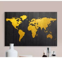 Dark Golden World Map Art Canvas