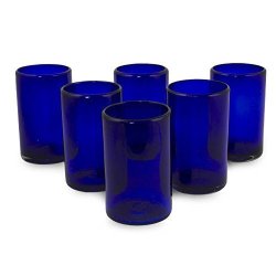 NOVICA Artisan Crafted Cobalt Blue Hand Blown Recycled Glass Cocktail Glasses 14 Oz 'solid Blue' Set Of 6