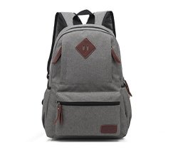 Xibeitrade Lightweight Canvas Leather Travel Backpack Rucksack School Bag Laptop Backpacks Daypack Grey