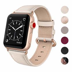 Swees Leather Band Compatible Apple Watch 38MM 40MM Genuine Leather Replacement Strap Rose Gold Buckle Compatible Iwatch Apple Watch Series 4 Series 3 Series