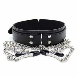 Lztech Neck Handcuff Gklor Collars Bed Set Cosplay Personalised Fancy Dress With S M Nippl Clamps With Metal Chain Size : 2 Clamps Black