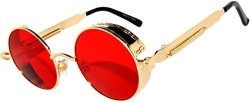 Steampunk Retro Gothic Vintage Hippie Colored Metal Round Circle Frame Sunglasses Colored Lens Owl STEAMPUNK_C10_GOLD_RED_SEA PC Lens