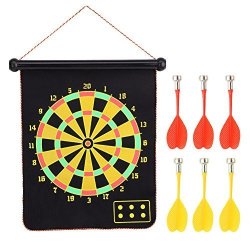 Magnetic Dartboard Set 15INCH Double Sided Roll-up Wall Hanging Dartboard With 6 Pcs Safety Darts For Family Leisure Sports