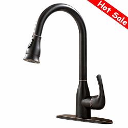 Solid Brass Single Handle Pull Out Sprayer Oil Rubbed Bronze Kitchen Faucet Pull Down Kitchen Sink Faucet With Deck Plate
