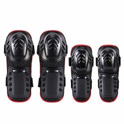 Booric 2 Pair Of Motocross Elbow Knee Shin Guard Pads 4PCS Breathable Adjustable Knee Cap Pads Protector Elbow Armor For Motorcycle Bicycle cycling racing ski roller Skating