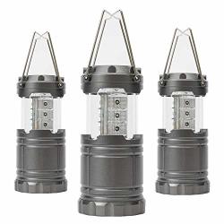 Karlscrown 3-PACK Portable Collapsible LED Camping Lanterns - Survival Kit For Emergency Hurricane Small Silver