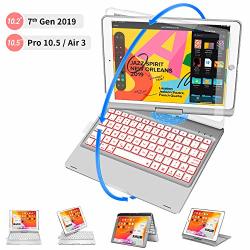 New Ipad 10.2 7TH Generation 2019 Keyboard Case Ipad Keyboard Case For Ipad 10.2 2019 Ipad Air 3 10.5 2019 Ipad Pro 10.5 2017 With Apple Pencil Holder 360 Rotatable 7 Colors Backlit - Silver