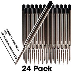 Jaymo - 24 - Black Gel Parker Compatible Pen Refills. Smooth Writing German .7MM Medium Tip And Ink. 30525PP