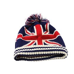 Raylans Women Men Crochet Knitted Ball Stripe Stars Winter Warm Beanie Hat Ski Cap British Flag