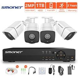Full HD 1080P Wired Security Camera System Smonet 4 Channel 2MP Outdoor indoor Surveillance System With 1TB Hdd Ahd Cctv Dvr Kits 4PCS Weatherproof
