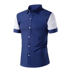 Mens Summer Contrast Color Splicing Short-sleeved Lapel Shirts