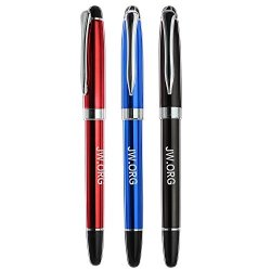 Jw.org Metal Clip Top Ball Point Black Ink Fine Tip Executive Pen With Insert Cover For Gifting Colors -3 Pcs- Red+blue+black