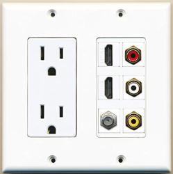 RiteAV - 2 X 15 Amp 125v Power Outlet 3 X Rca - 2 X Hdmi And 1 X Coax Cable Tv Port Wall Plate White