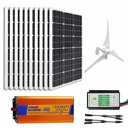 ECO-WORTHY 1400W Wind Solar Power Kit: 400W Dc 12V 24V Wind Turbine Generator 3 Blade With Controller & 10PCS 100W Mono Solar Panels & 1500W
