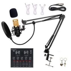 Recording Condenser Microphone Set With V8S Live Sound Card