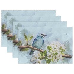 Wiedlkl Bird Blue Feathered Mood Close Nature Tree Placemats Set Of 4 Heat Insulation Stain Resistant For Dining Table Durable Non-slip Kitchen Table Place Mats
