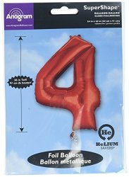 Anagram Foil Balloon 2828301 Number 4 34" Red