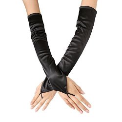 Long Xuhan Flapper Fingerless Evening Satin Gloves For Women Elbow Length 1920S Black