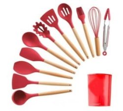 12 Piece Silicone Kitchen Utensils Non-stick Tools Set - Red