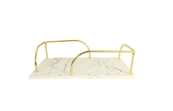 Vanity Tray 1 Tier - White Resin With Gold Handle