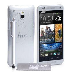 Htc One MINI Case White Clear Raindrop Hard Cover With Stylus Pen