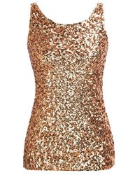 Prettyguide Women Shimmer Glam Sequin Embellished Sparkle Tank Top Vest Tops Gold Us Size -large Asian Size- XL