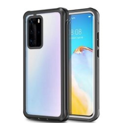 For Huawei P40 Pro Waterproof Dustproof Shockproof Transparent Acrylic Protective Case Black