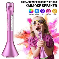 Superstar Microphone Karaoke Wireless Handheld Kids Karaoke Microphone With Bluetooth Speaker With LED Lights Compatible For Iphone Ipad Android Smartphone Or PC Home Ktv Outdoor