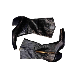 Leather Metallic Distressed Look Cowboy Boots - UK 4.5