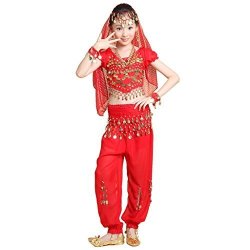Pilot-trade Kids Cos Play Belly Dance Costumes 5-PIECES Set Red