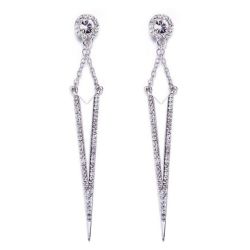 Modern Drop Earrings With Swarovski Crystals - Silver