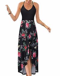 Kilig Women's V Neck Sleeveless Asymmetrical Patchwork Floral Maxi Dresses FLORAL-2 XL