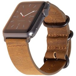 Leather Apple Watch Band 42MM - Small Brown Vintage Crazy Horse Genuine Leather Iwatch Strap Dark Gray Nato Loop Buckle And Adapters For Apple