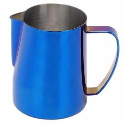 Bicaquu Coffee Pitcher 600ML Stainless Steel Titanize Coffee Pitcher Milk Frothing Cup Jug For Latte Art Titanium Blue