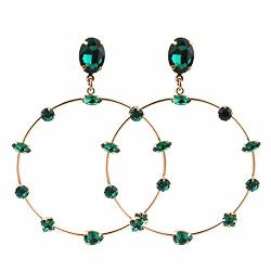 Glass Big Earrings Copper Rhinestone Earring Large Brinco Ear Christmas Jewelry Hole Green